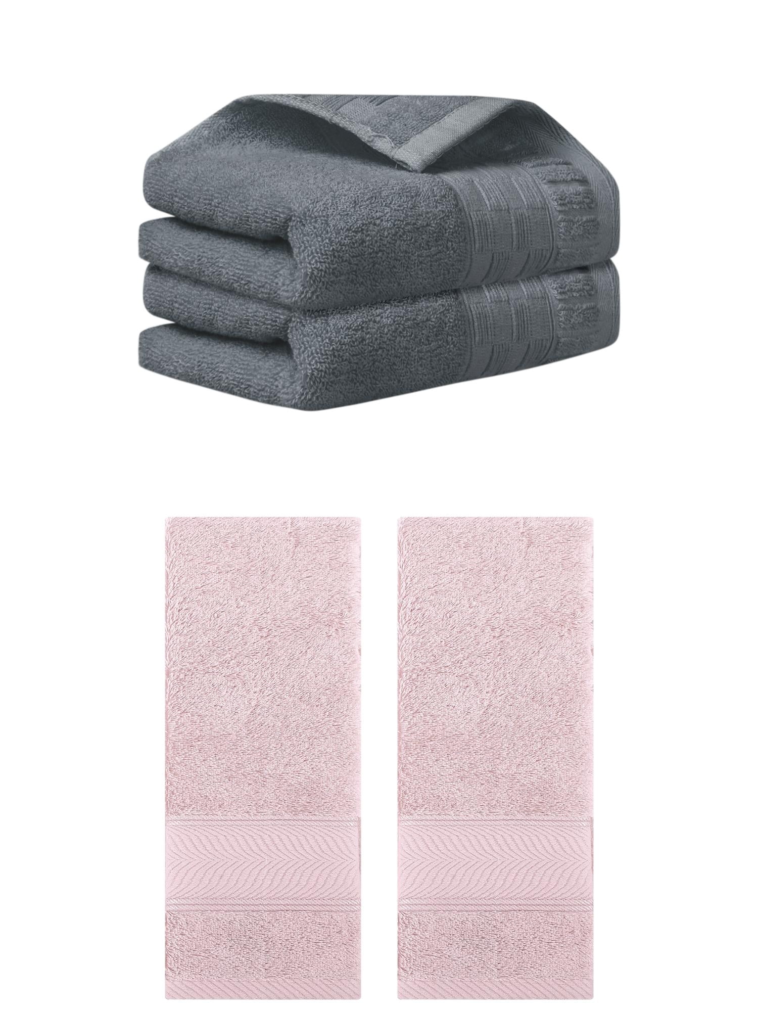 Unique Bargains 4 Pcs Solid Hand Towel 14" x 30" Dark Grey/Light Pink
