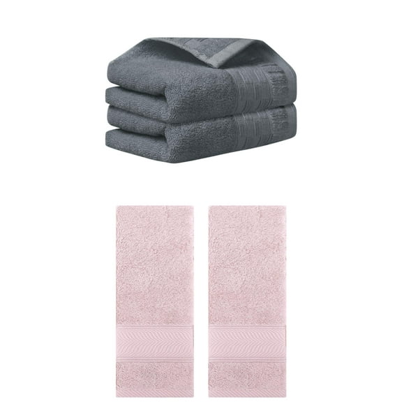 Unique Bargains 4 Pcs Solid Hand Towel 14" x 30" Dark Grey/Light Pink