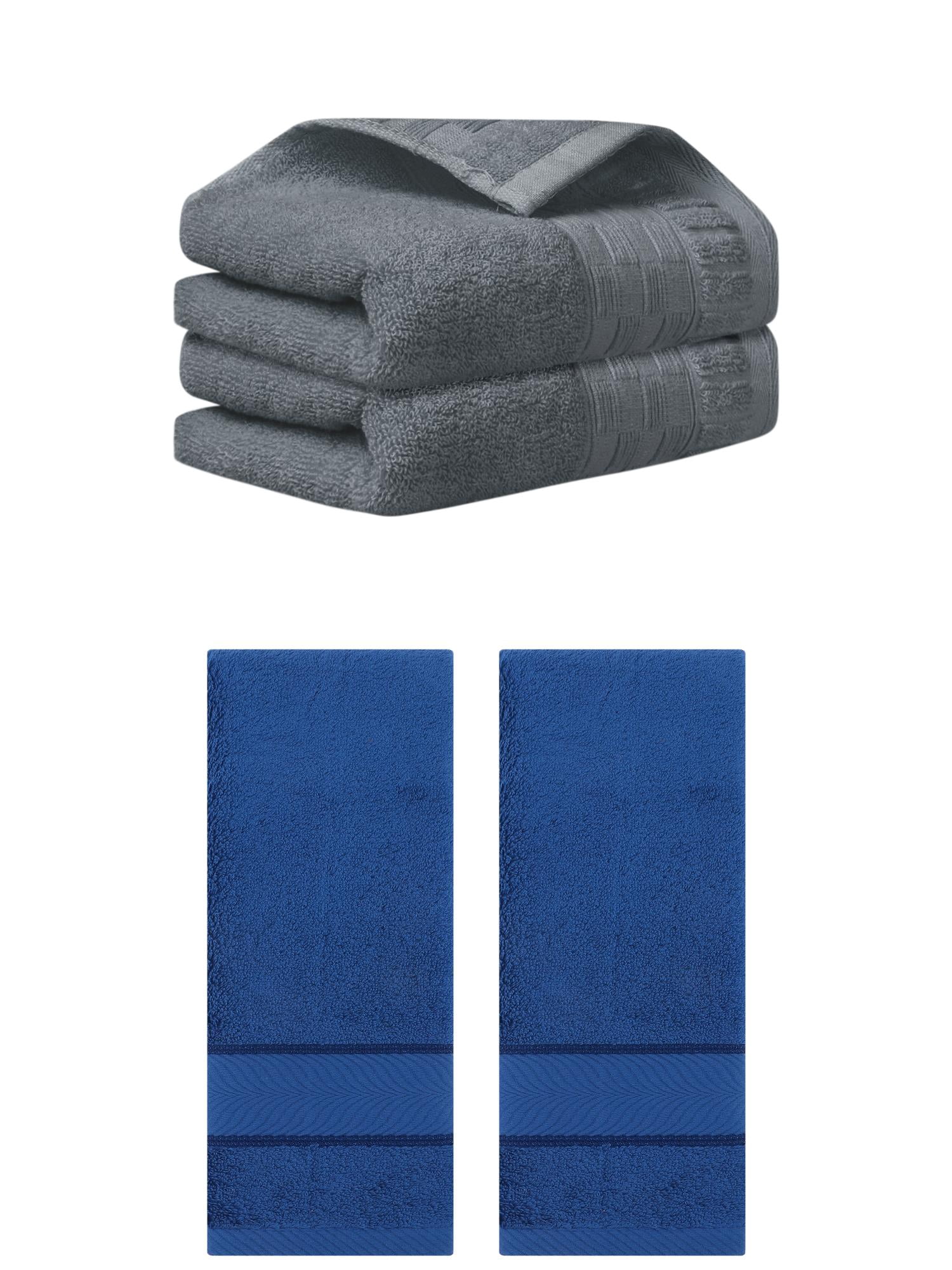 Unique Bargains 4 Pcs Solid Hand Towel 14" x 30" Dark Grey/Navy Blue