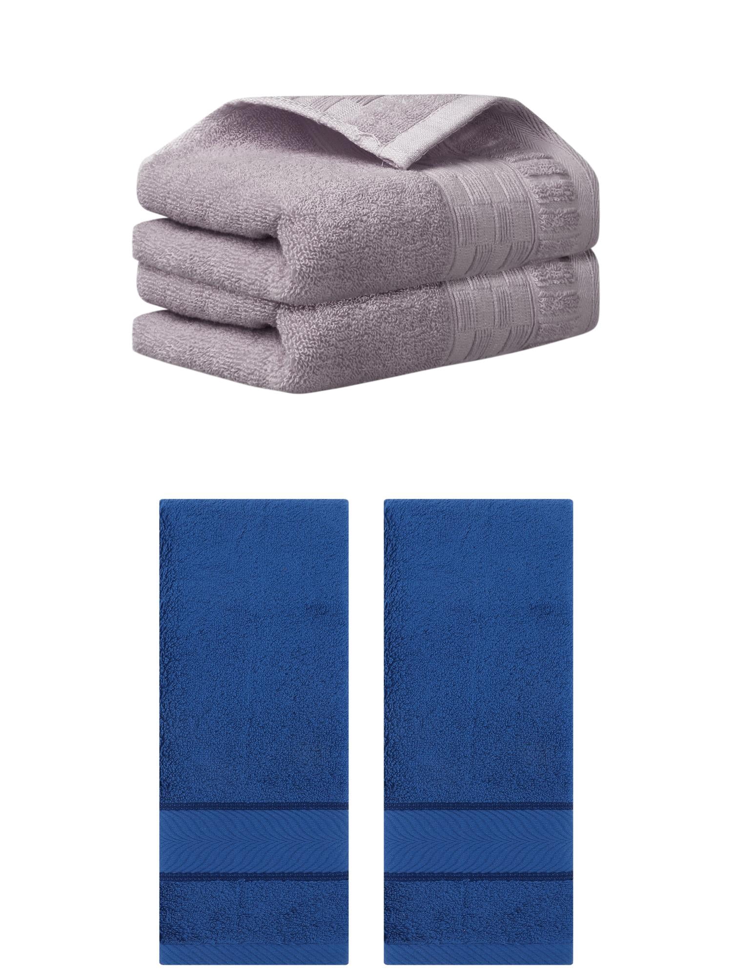 Unique Bargains 4 Pcs Solid Hand Towel 14" x 30" Purple/Navy Blue