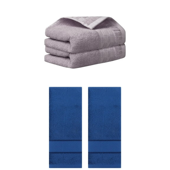 Unique Bargains 4 Pcs Solid Hand Towel 14" x 30" Purple/Navy Blue