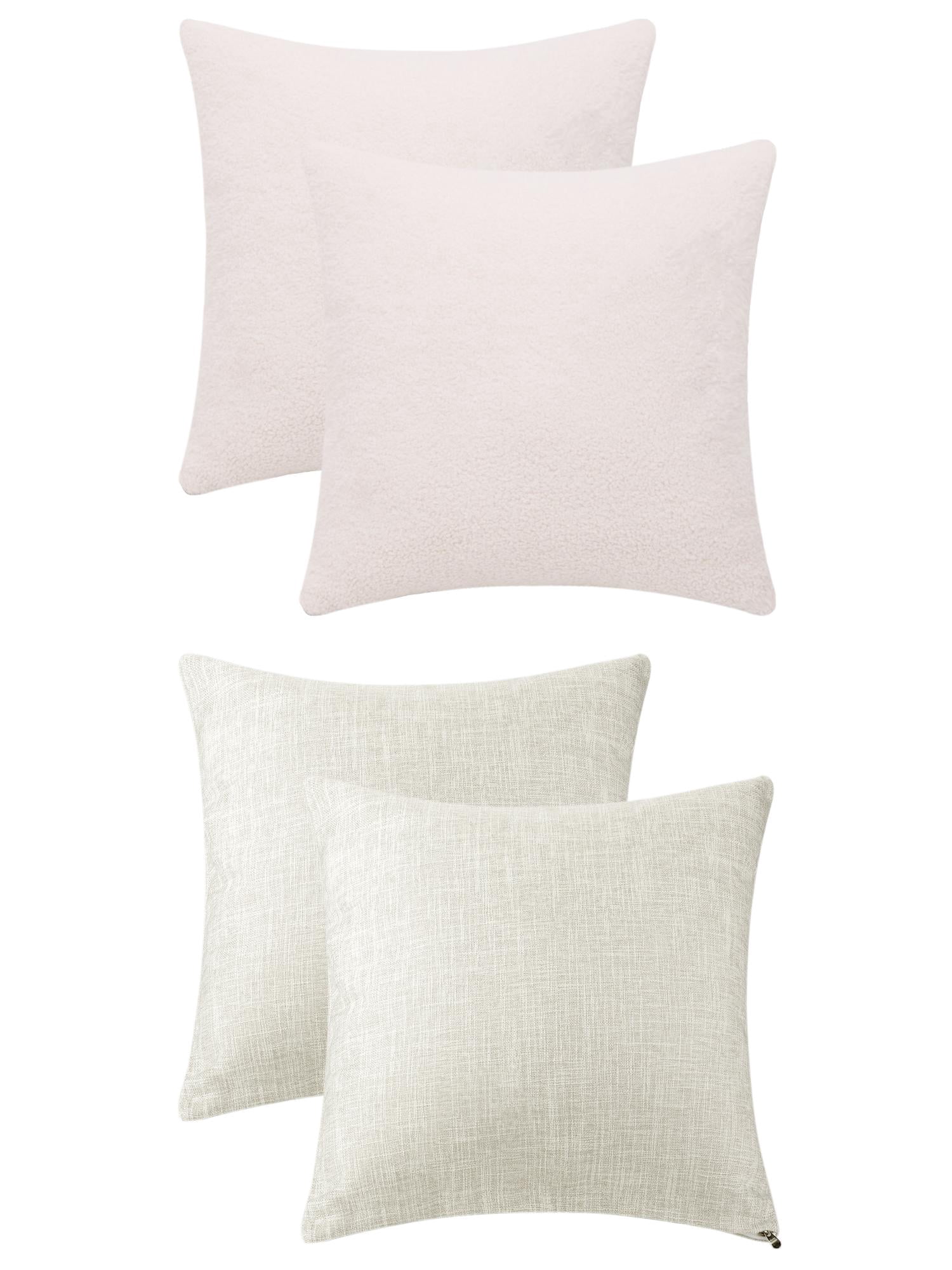 Unique Bargains 4 Pcs Solid Indoor Outdoor Throw Pillow Cover 18" x 18" Beige/White