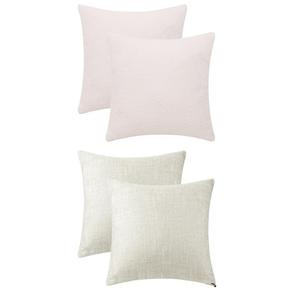 Unique Bargains 4 Pcs Solid Indoor Outdoor Throw Pillow Cover 18" x 18" Beige/White
