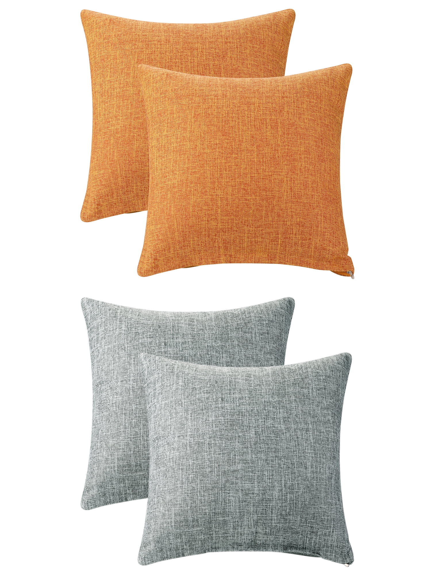 Unique Bargains 4 Pcs Solid Linen Pillow Covers Set Soft Decorative Throw Pillow Cover Orange/Dark Gray 16" x 16"