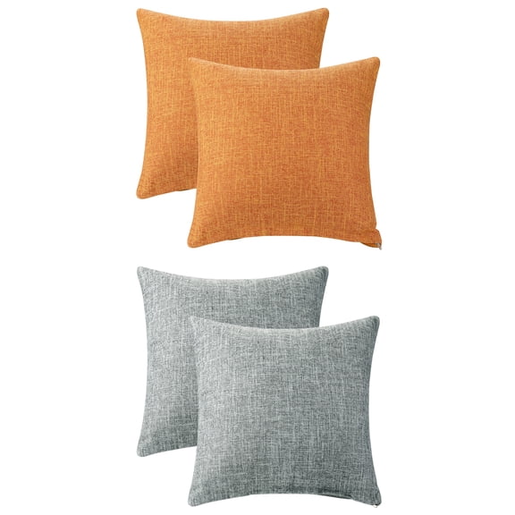 Unique Bargains 4 Pcs Solid Linen Pillow Covers Set Soft Decorative Throw Pillow Cover Orange/Dark Gray 16" x 16"