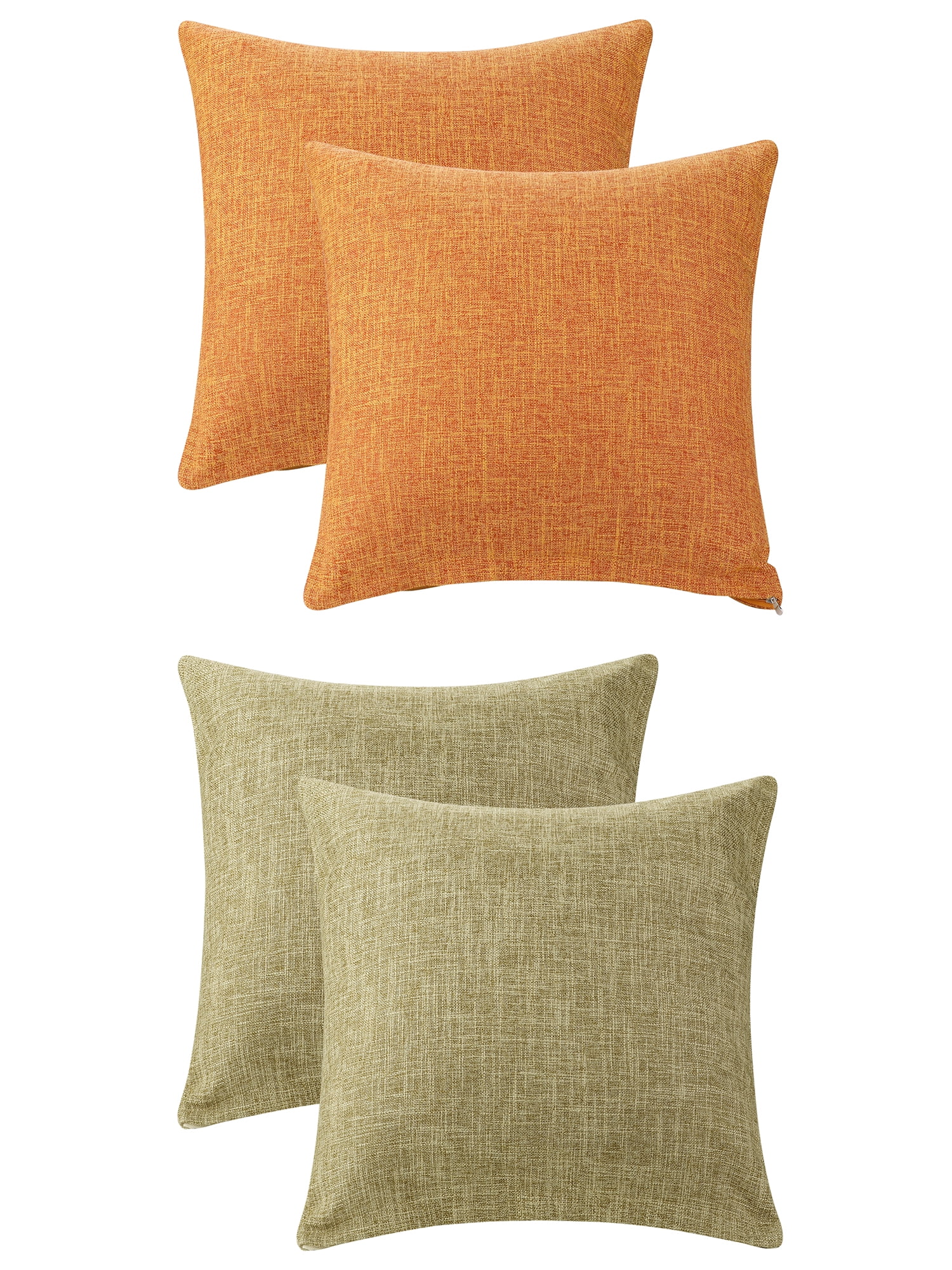 Unique Bargains 4 Pcs Solid Linen Pillow Covers Set Soft Decorative Throw Pillow Cover Orange/Khaki 16" x 16"