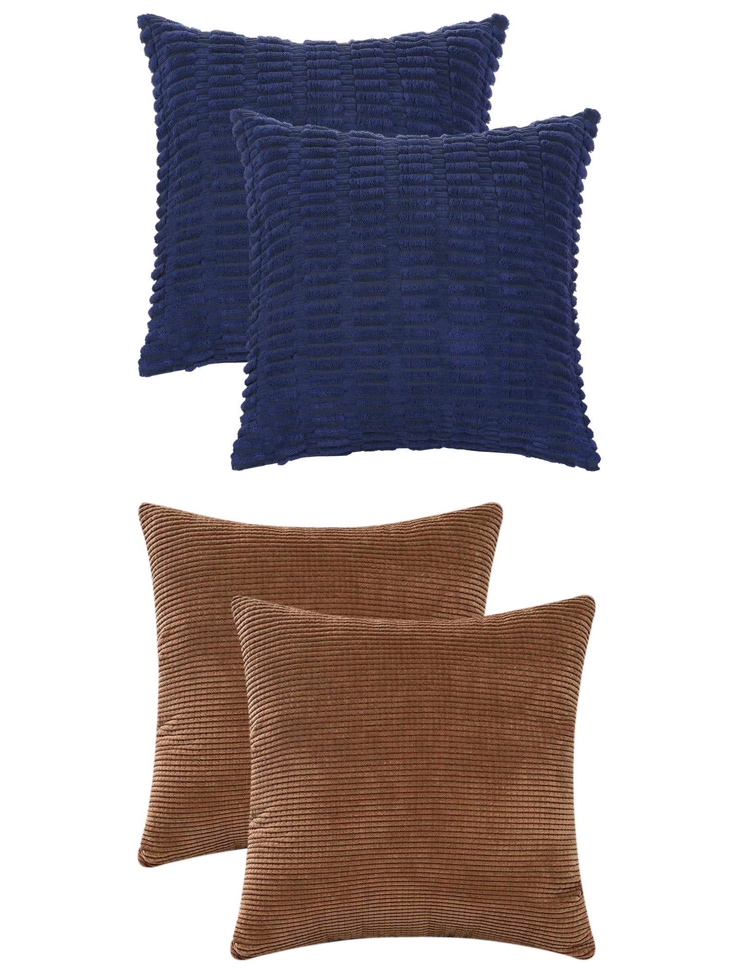 Unique Bargains 4 Pcs Solid Modern Throw Pillow Covers Dark Blue/Brown