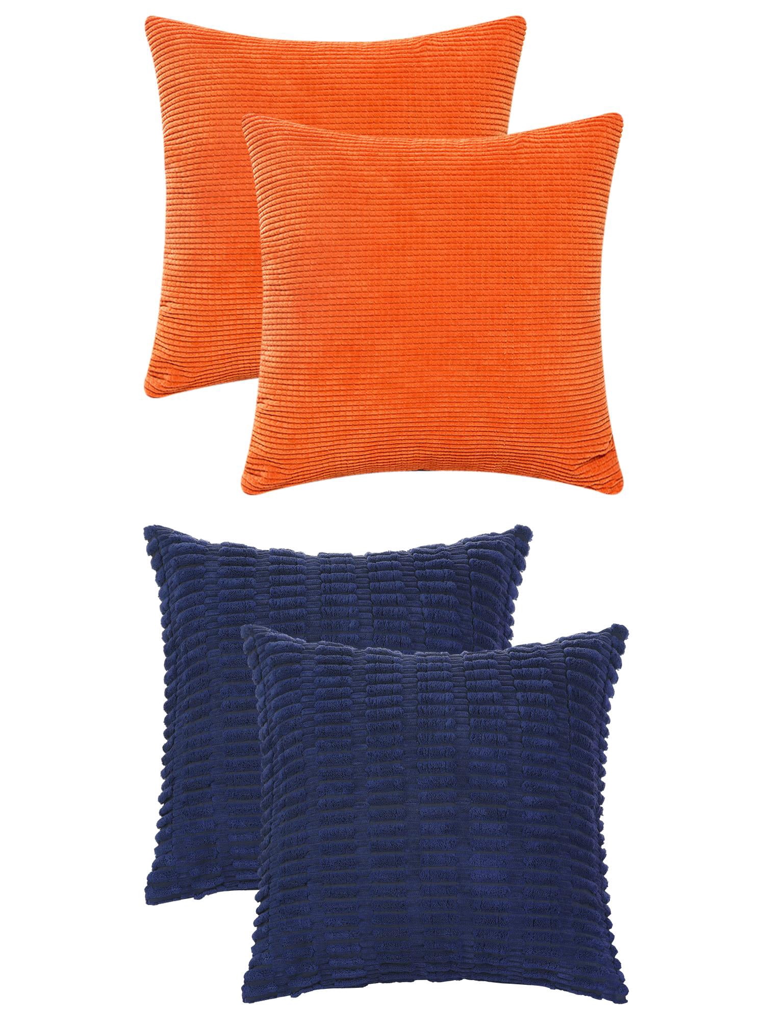 Unique Bargains 4 Pcs Solid Modern Throw Pillow Covers Dark Blue/Orange