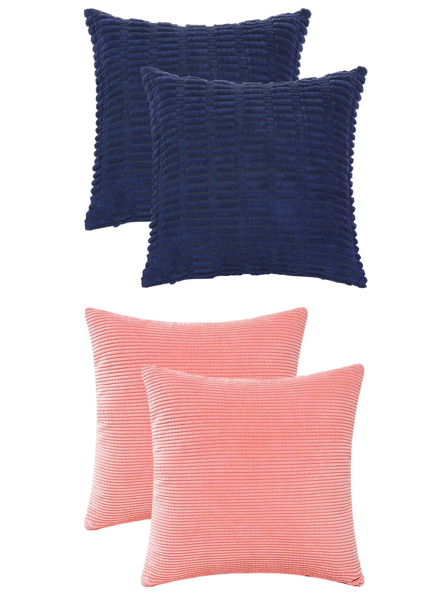 Unique Bargains 4 Pcs Solid Modern Throw Pillow Covers Dark Blue/Pink