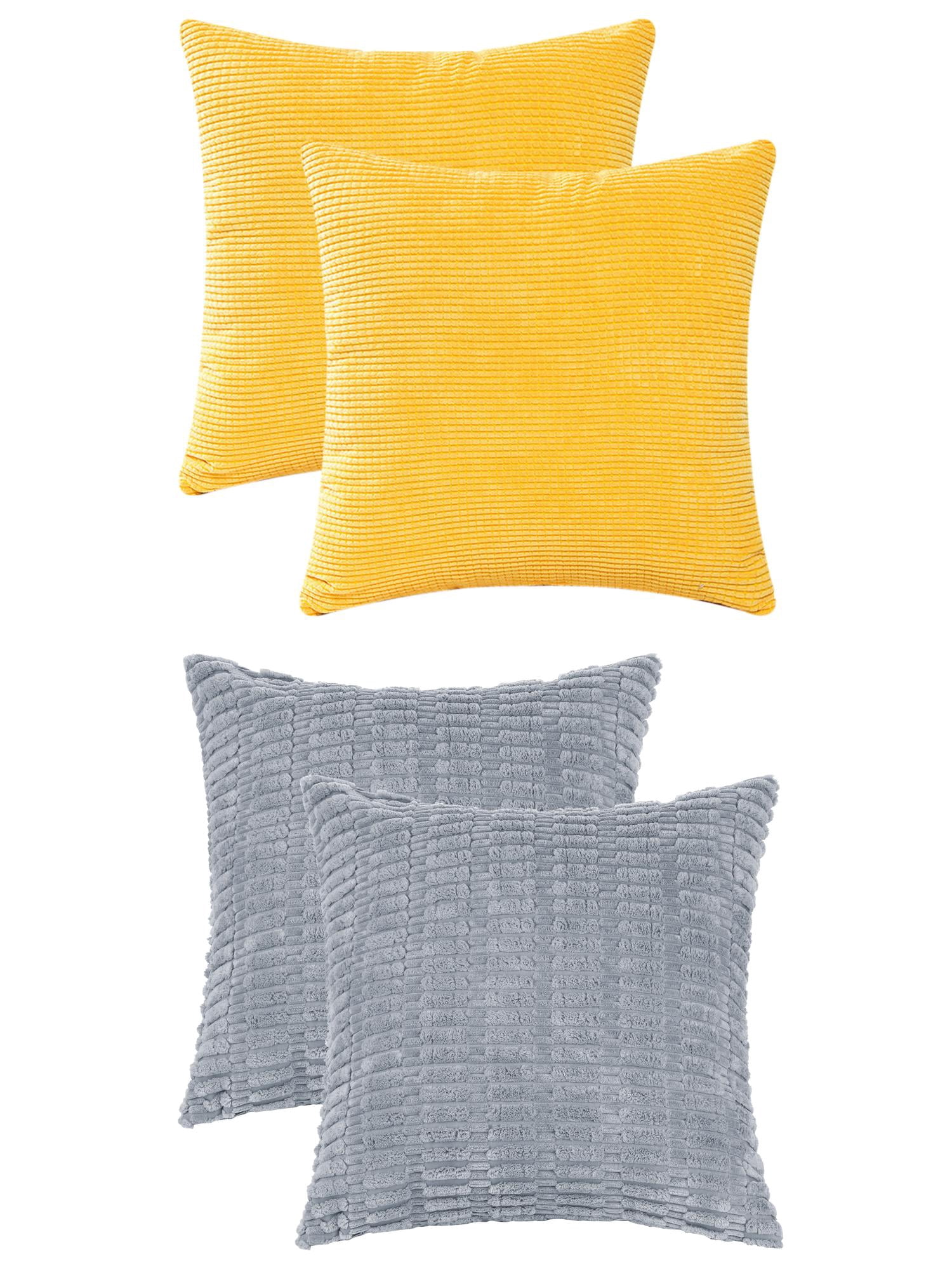 Unique Bargains 4 Pcs Solid Modern Throw Pillow Covers Gray Blue/Yellow