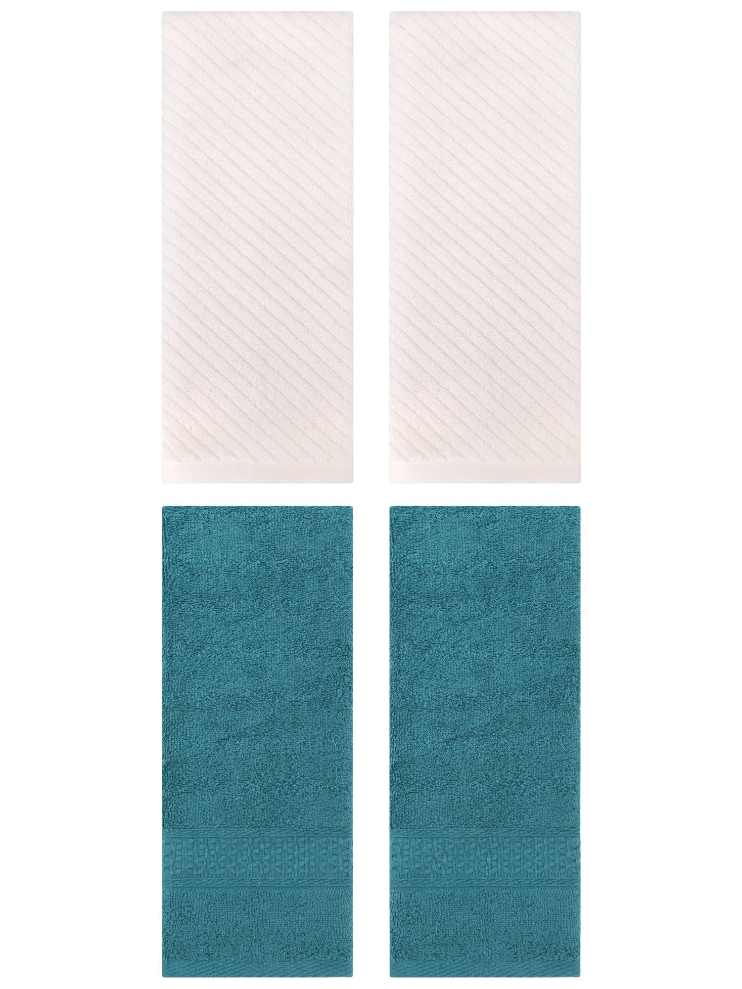 Unique Bargains 4 Pcs Solid Soft Bathroom Hand Towel Dark Green/Beige 13" x 30"/14" x 30"