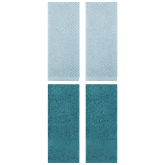 Unique Bargains 4 Pcs Solid Soft Bathroom Hand Towel Dark Green/Blue 13" x 30"/14" x 30"
