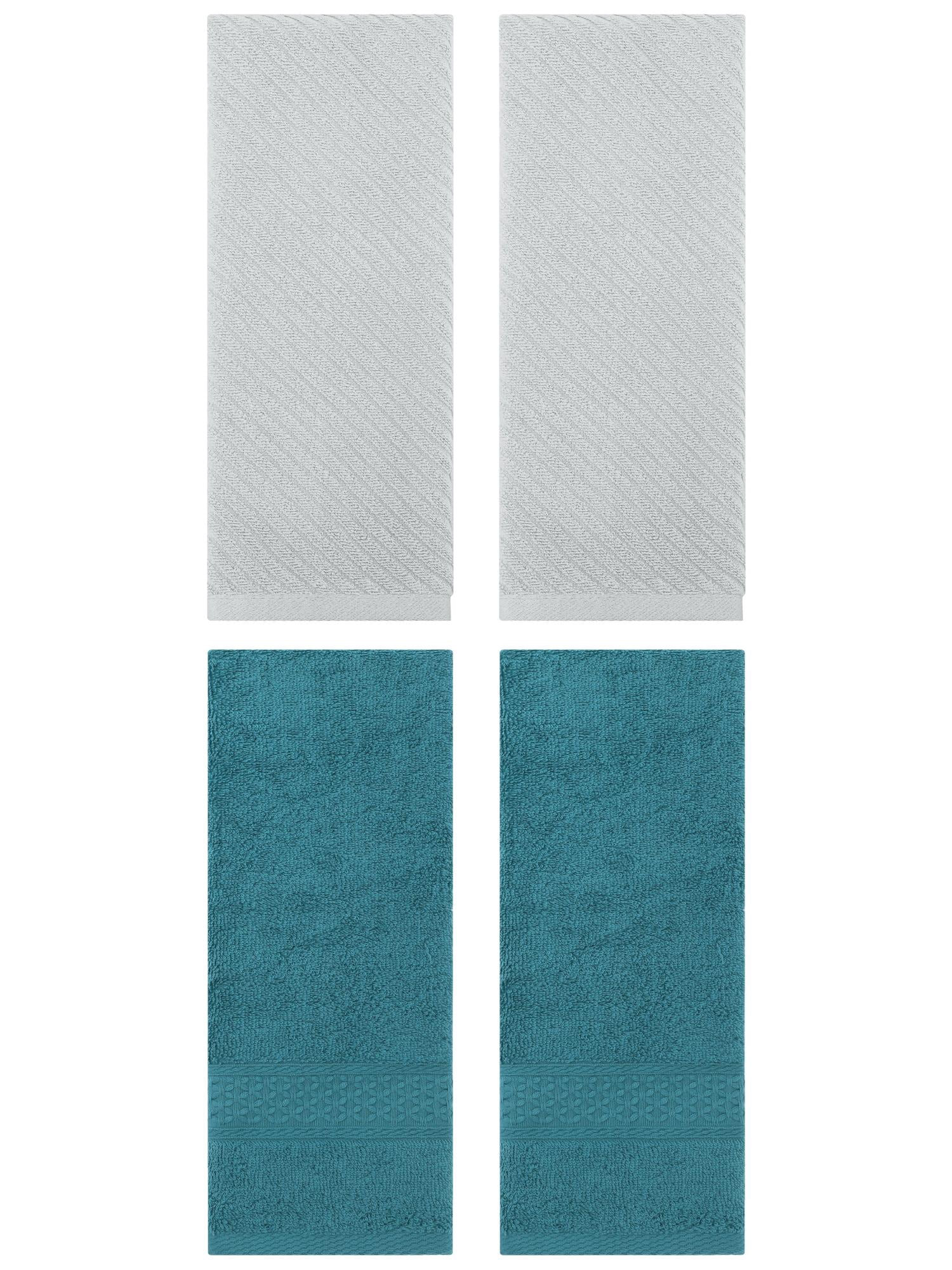 Unique Bargains 4 Pcs Solid Soft Bathroom Hand Towel Dark Green/Grey 13" x 30"/14" x 30"