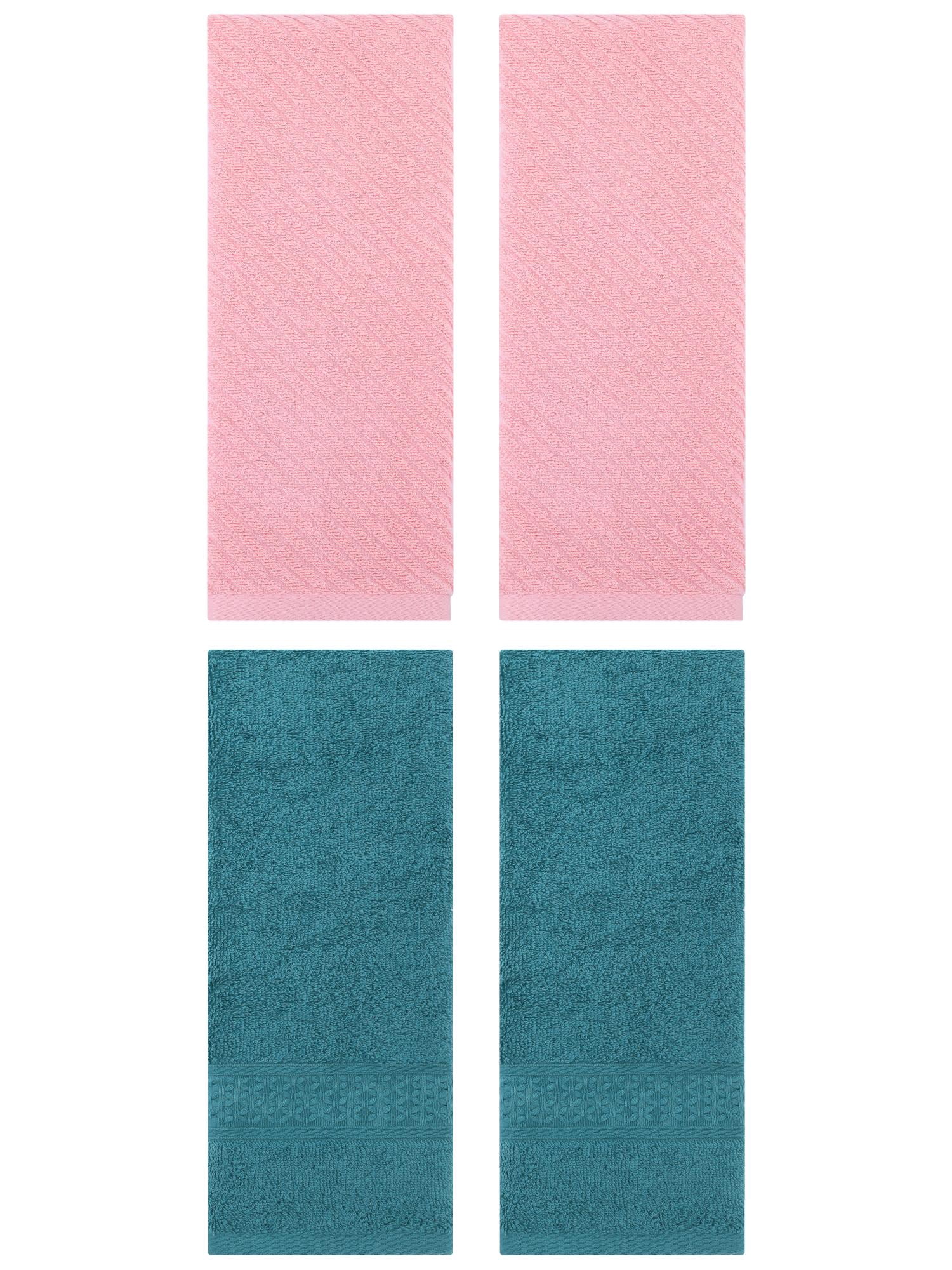 Unique Bargains 4 Pcs Solid Soft Bathroom Hand Towel Dark Green/Pink 13" x 30"/14" x 30"