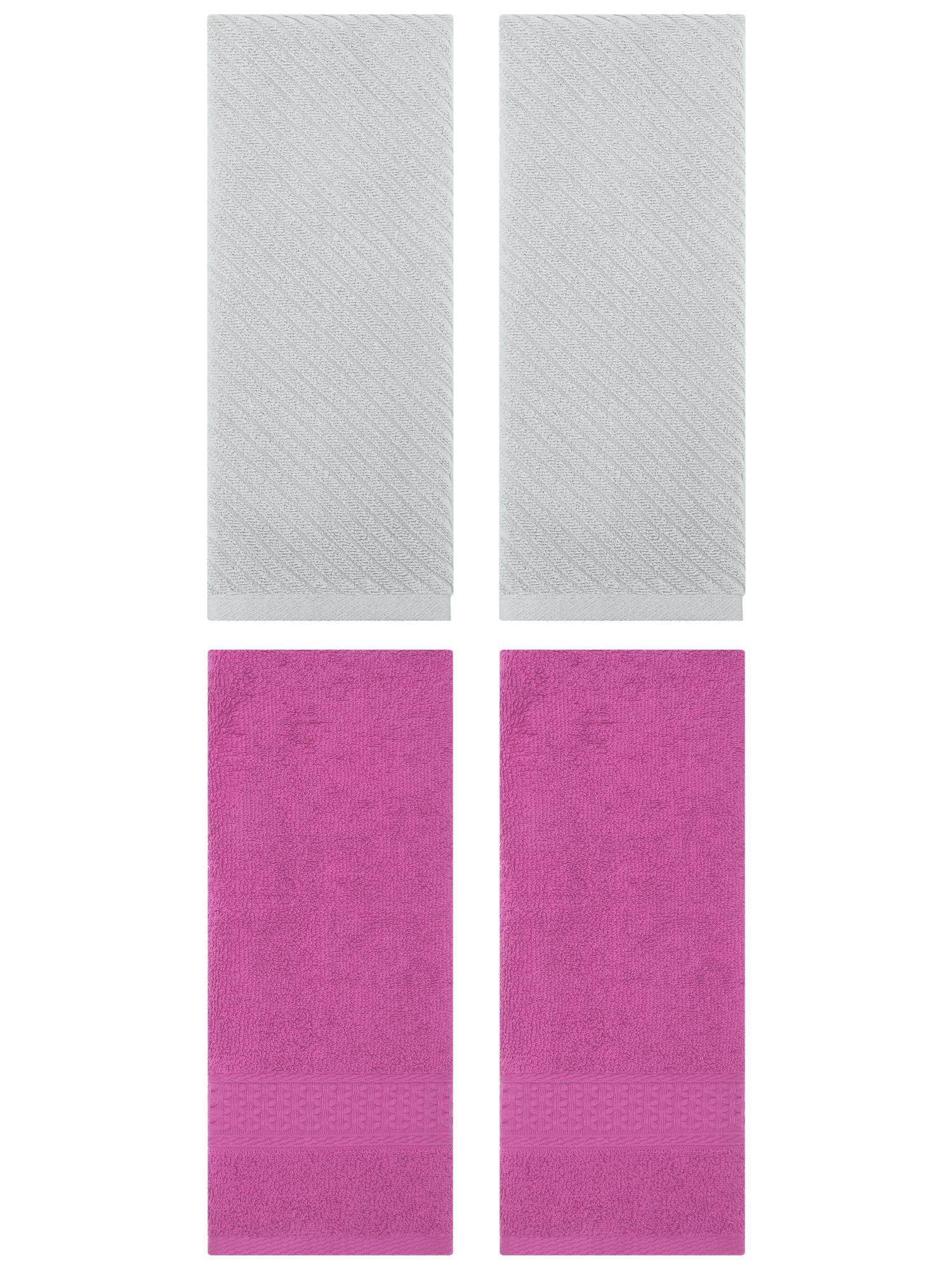 Unique Bargains 4 Pcs Solid Soft Bathroom Hand Towel Dark Pink/Grey 13" x 30"/14" x 30"