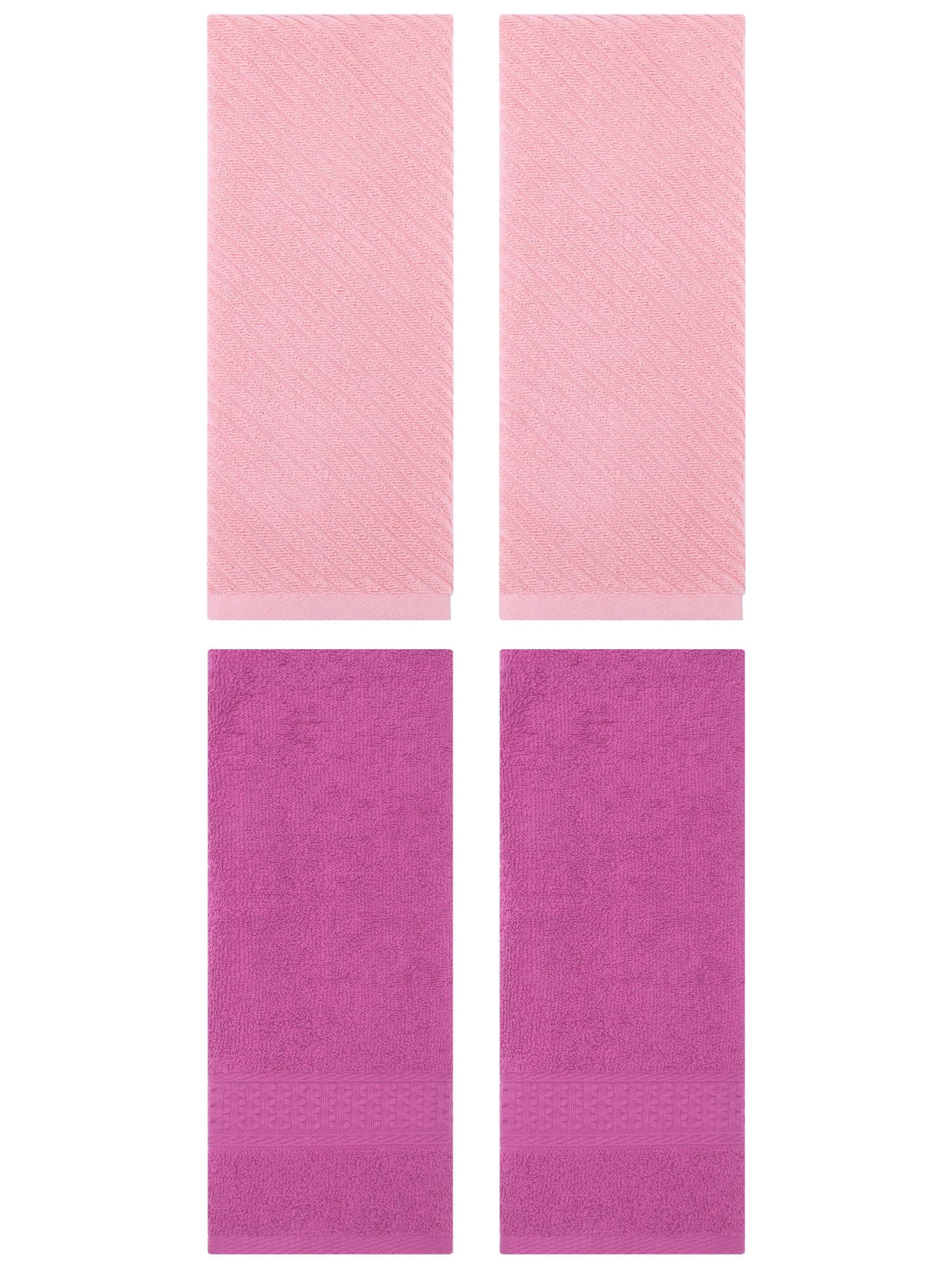 Unique Bargains 4 Pcs Solid Soft Bathroom Hand Towel Dark Pink/Pink 13" x 30"/14" x 30"