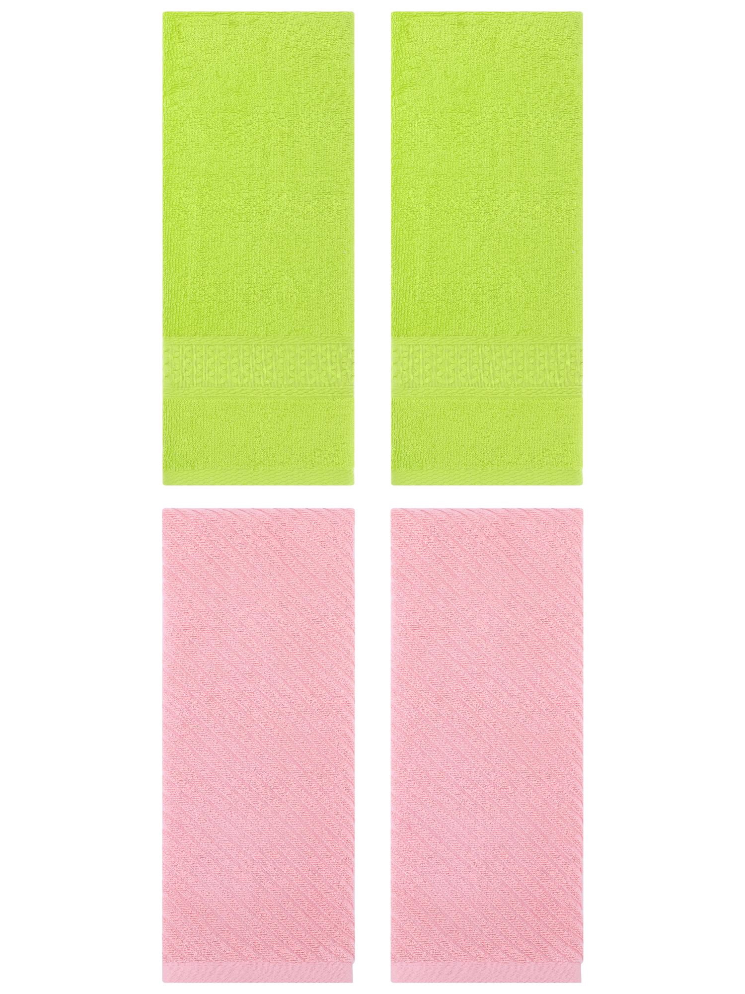 Unique Bargains 4 Pcs Solid Soft Bathroom Hand Towel Light Green/Pink 13" x 30"/14" x 30"