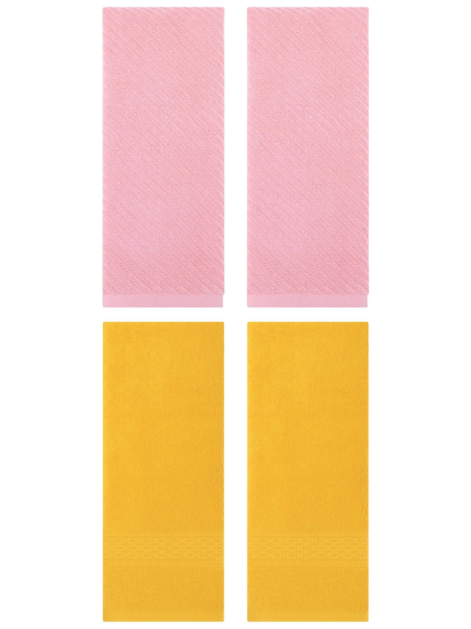 Unique Bargains 4 Pcs Solid Soft Bathroom Hand Towel Yellow/Pink 13" x 30"/14" x 30"