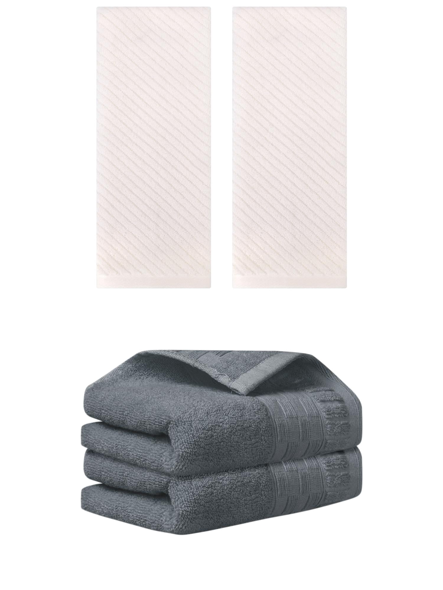 Unique Bargains 4 Pcs Solid Soft Hand Towel 14" x 30" Dark Grey/Beige