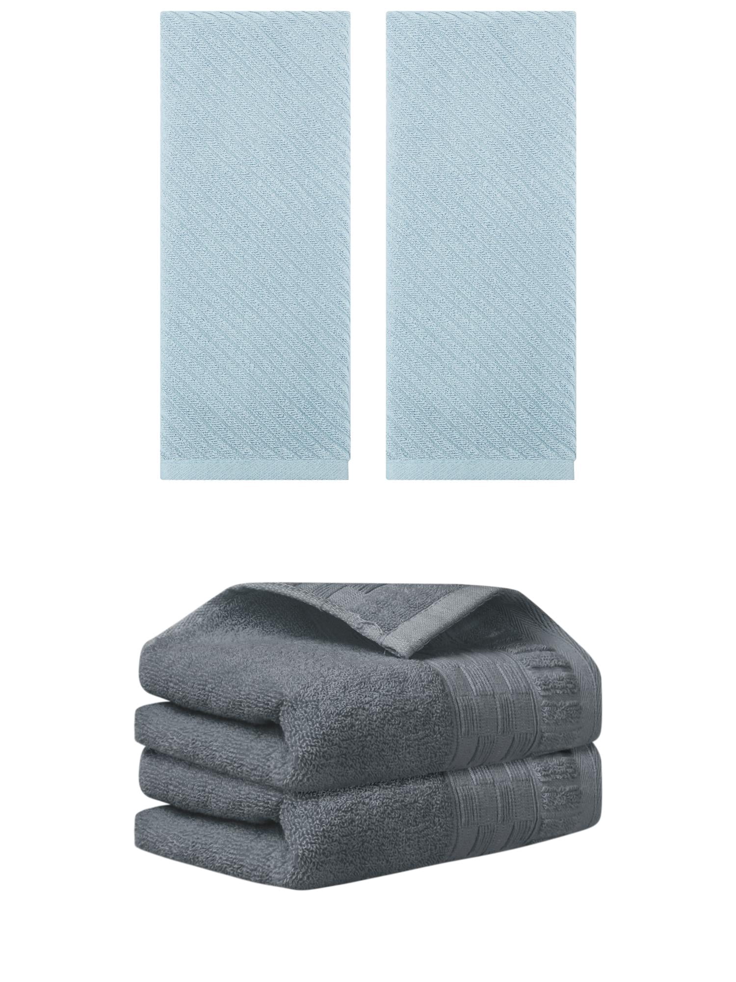 Unique Bargains 4 Pcs Solid Soft Hand Towel 14" x 30" Dark Grey/Blue