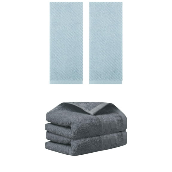 Unique Bargains 4 Pcs Solid Soft Hand Towel 14" x 30" Dark Grey/Blue