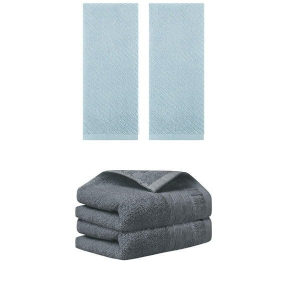 Unique Bargains 4 Pcs Solid Soft Hand Towel 14" x 30" Dark Grey/Blue