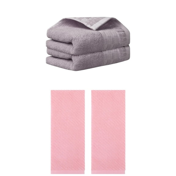 Unique Bargains 4 Pcs Solid Soft Hand Towel 14" x 30" Purple/Pink
