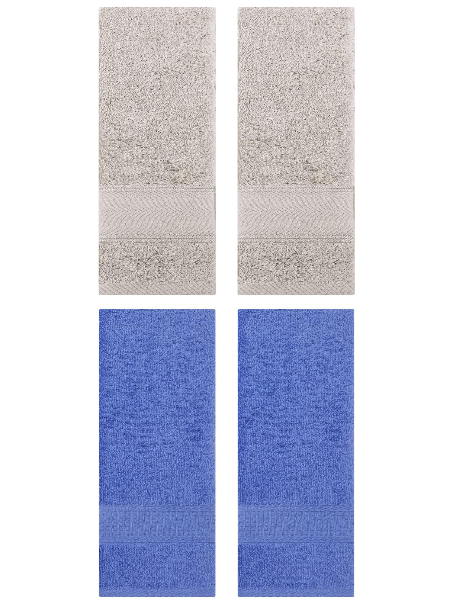 Unique Bargains 4 Pcs Solid Soft Hand Towel Blue/Light Brown 13" x 30"/14" x 30"