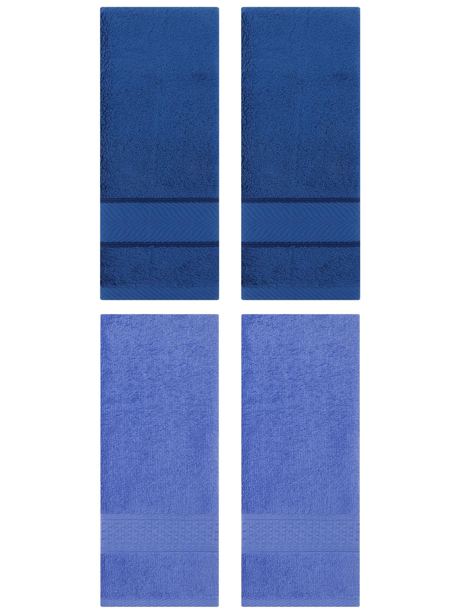 Unique Bargains 4 Pcs Solid Soft Hand Towel Blue/Navy Blue 13" x 30"/14" x 30"
