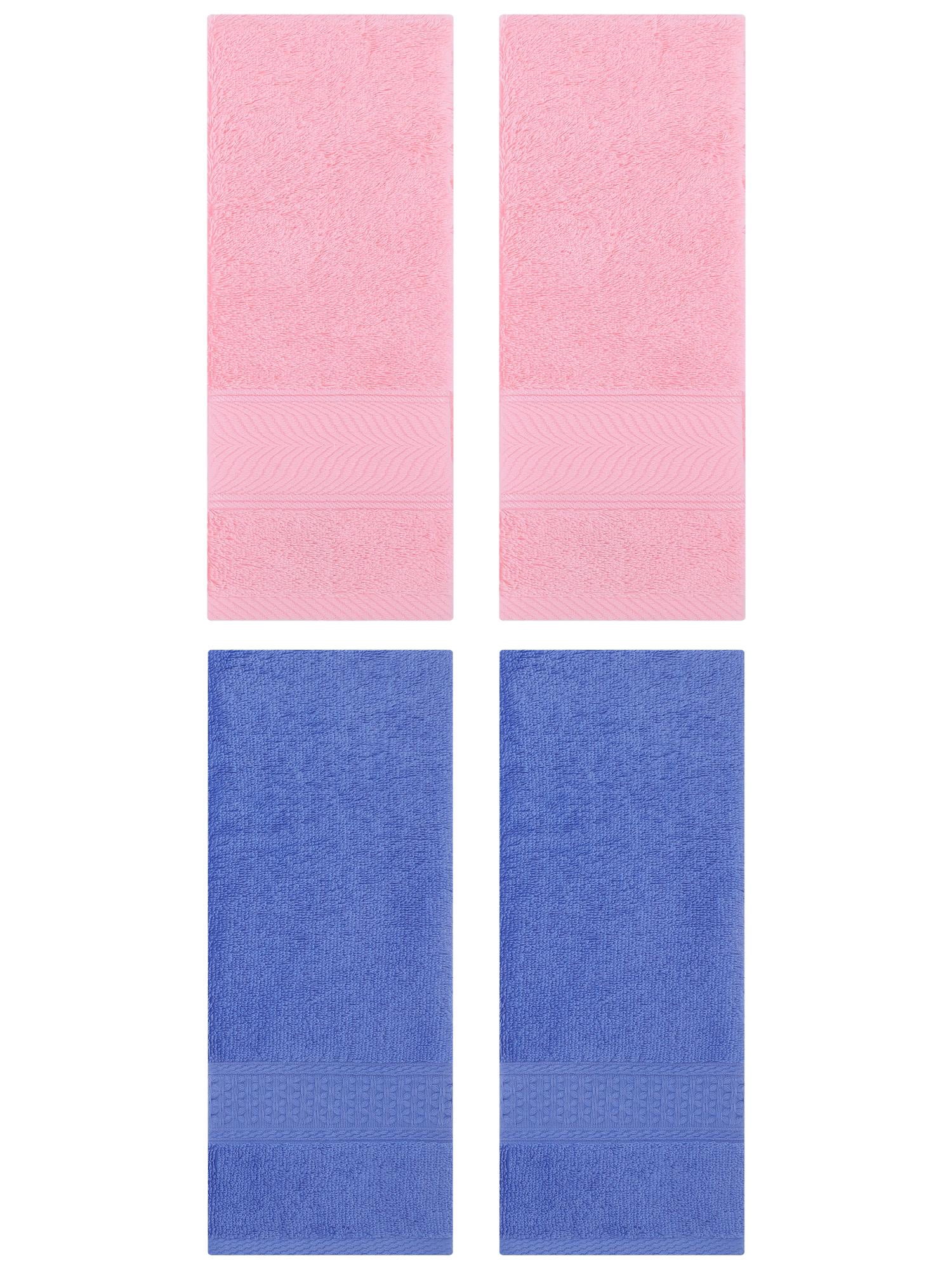 Unique Bargains 4 Pcs Solid Soft Hand Towel Blue/Pink 13" x 30"/14" x 30"