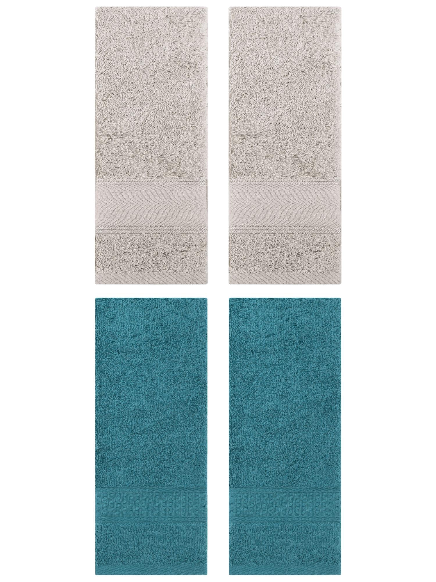 Unique Bargains 4 Pcs Solid Soft Hand Towel Dark Green/Light Brown 13" x 30"/14" x 30"