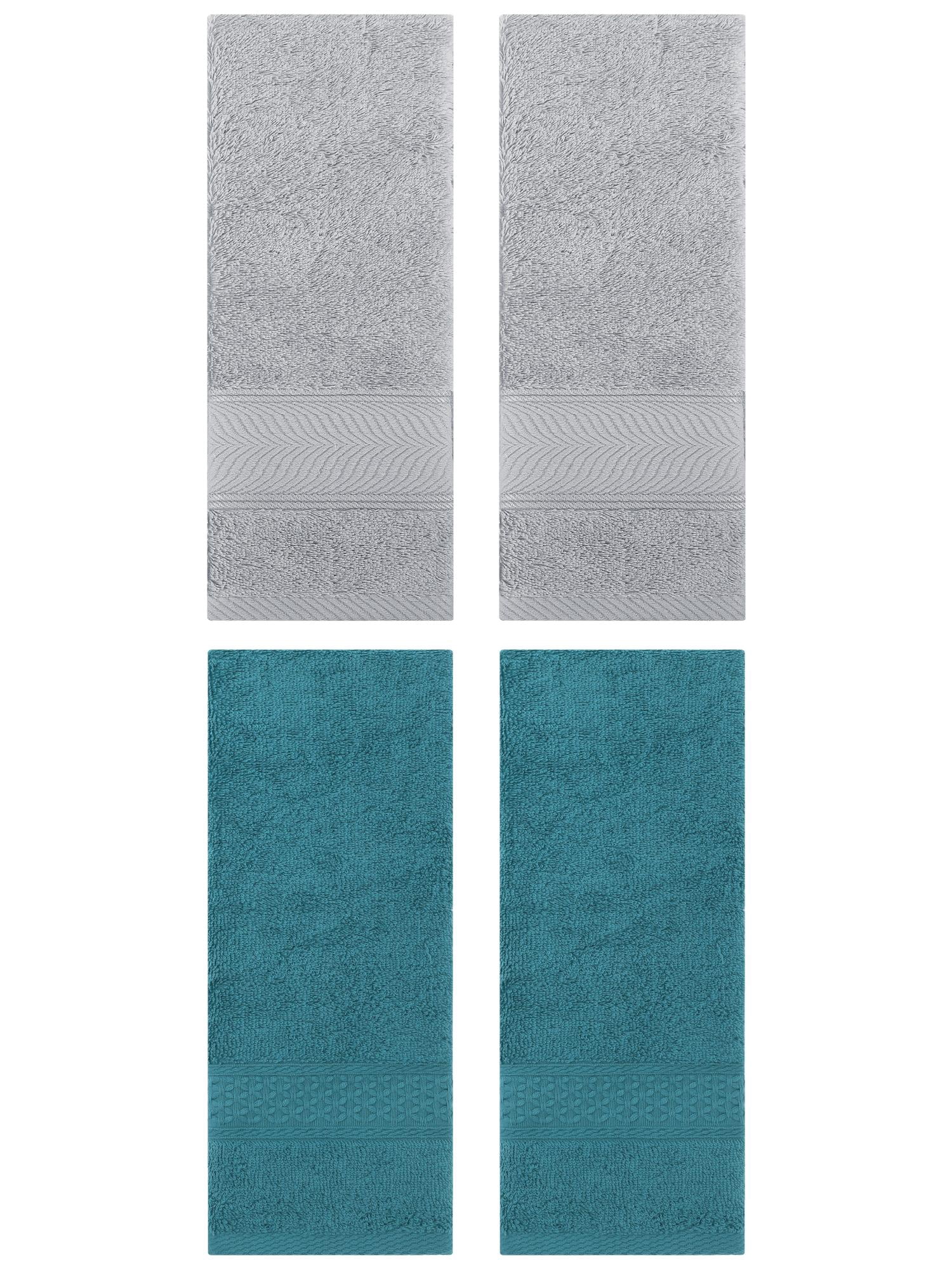 Unique Bargains 4 Pcs Solid Soft Hand Towel Dark Green/Light Grey 13" x 30"/14" x 30"