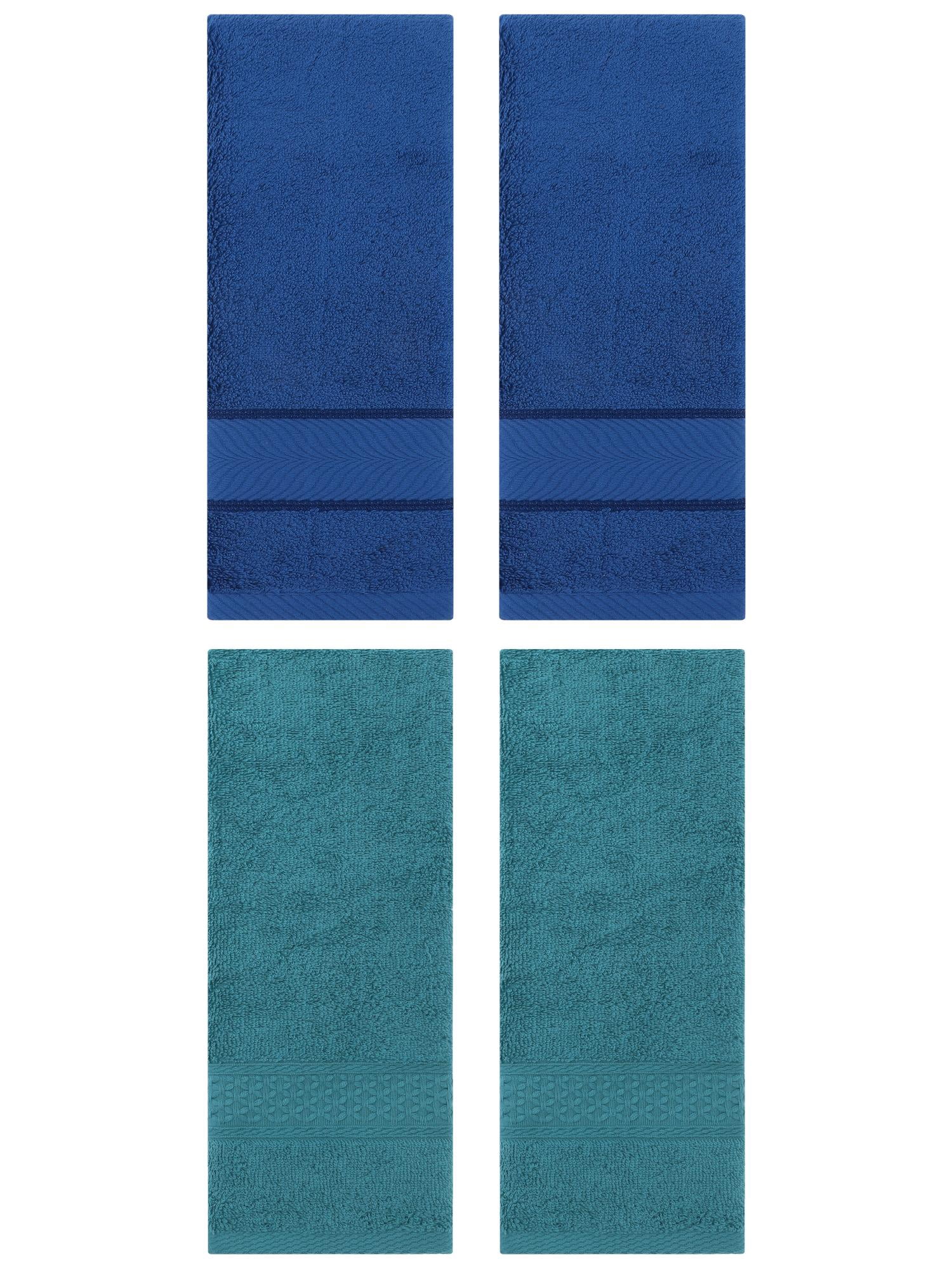 Unique Bargains 4 Pcs Solid Soft Hand Towel Dark Green/Navy Blue 13" x 30"/14" x 30"