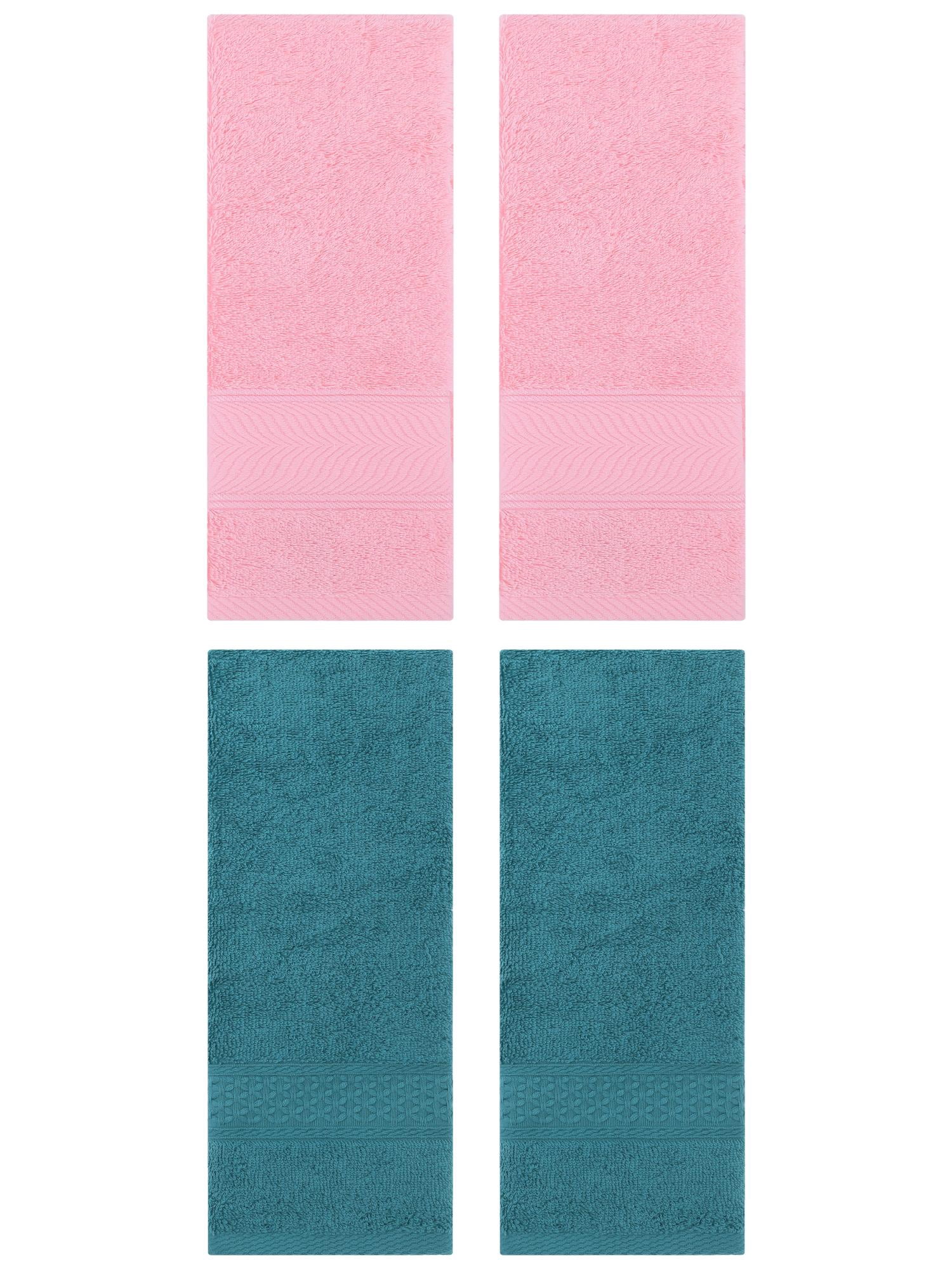 Unique Bargains 4 Pcs Solid Soft Hand Towel Dark Green/Pink 13" x 30"/14" x 30"