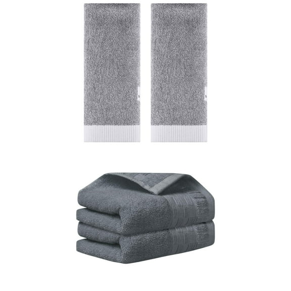Unique Bargains 4 Pcs Solid Soft Hand Towel Dark Grey/Grey 14" x 30"/13" x 29"