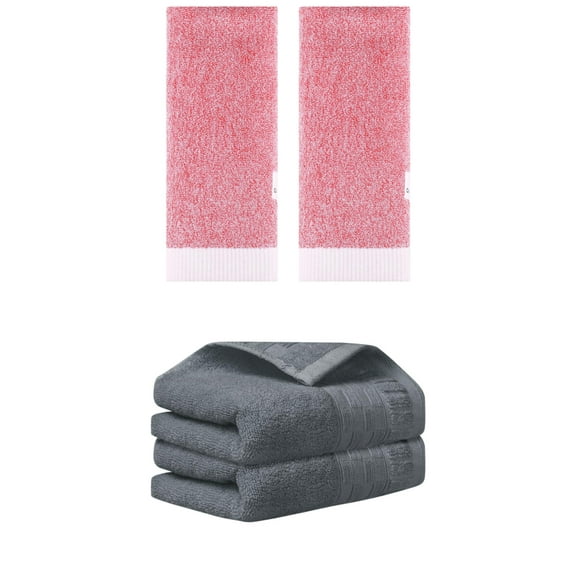 Unique Bargains 4 Pcs Solid Soft Hand Towel Dark Grey/Pink 14" x 30"/13" x 29"