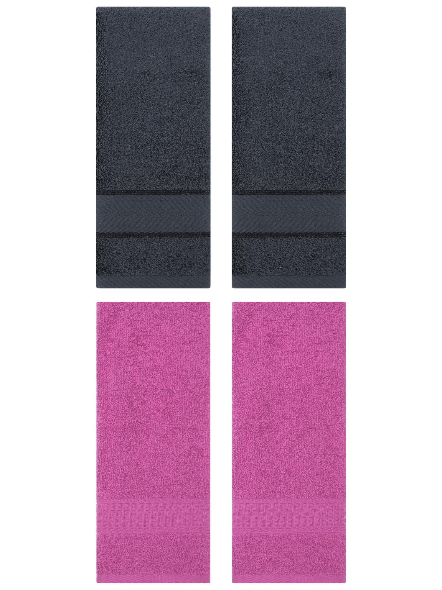 Unique Bargains 4 Pcs Solid Soft Hand Towel Dark Pink/Dark Grey 13" x 30"/14" x 30"