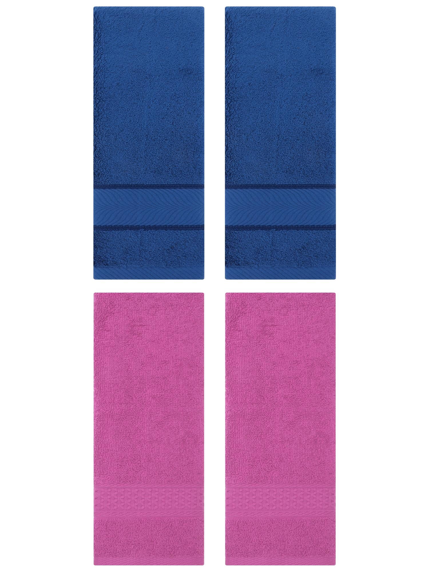 Unique Bargains 4 Pcs Solid Soft Hand Towel Dark Pink/Navy Blue 13" x 30"/14" x 30"