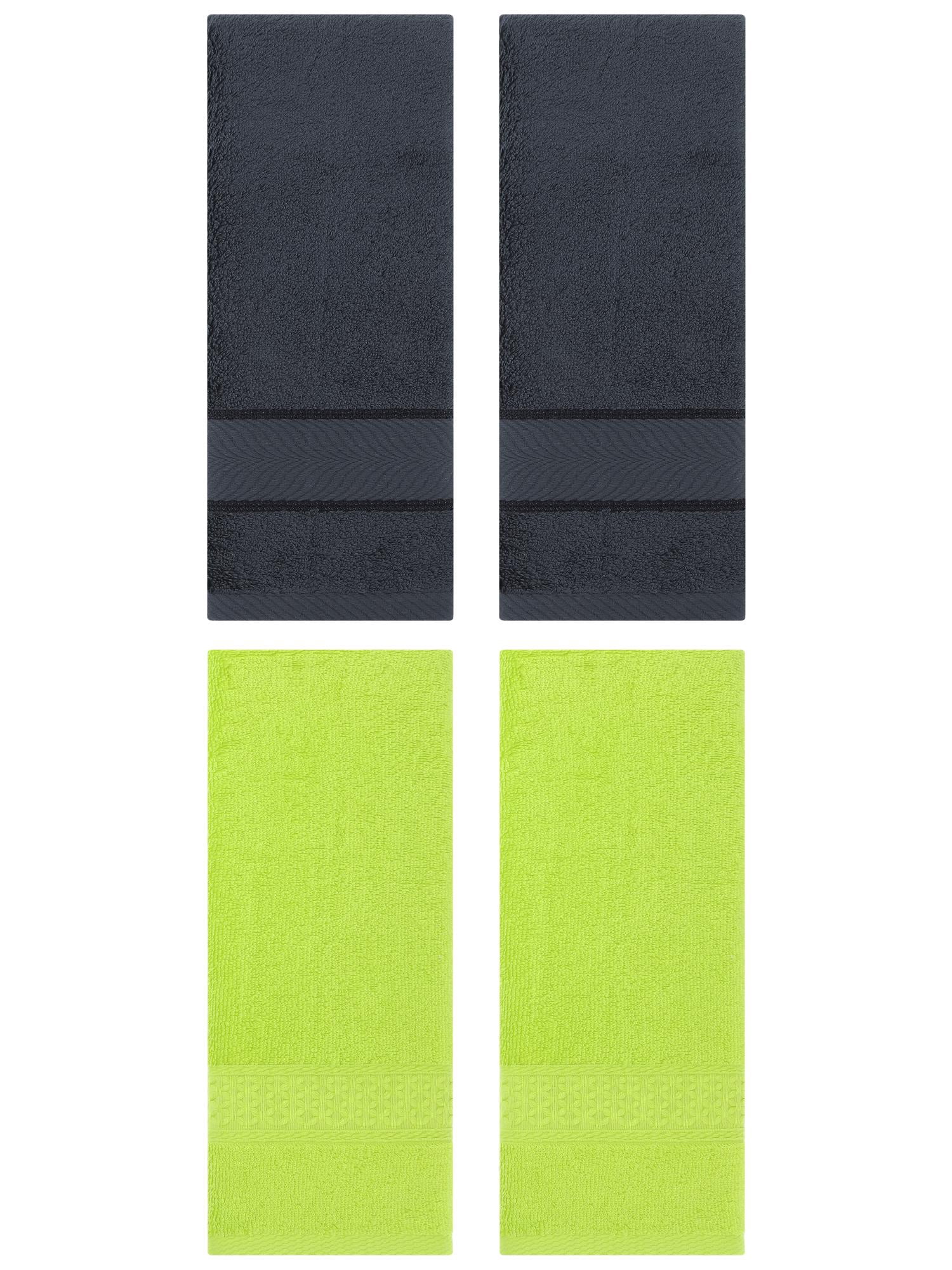 Unique Bargains 4 Pcs Solid Soft Hand Towel Light Green/Dark Grey 13" x 30"/14" x 30"