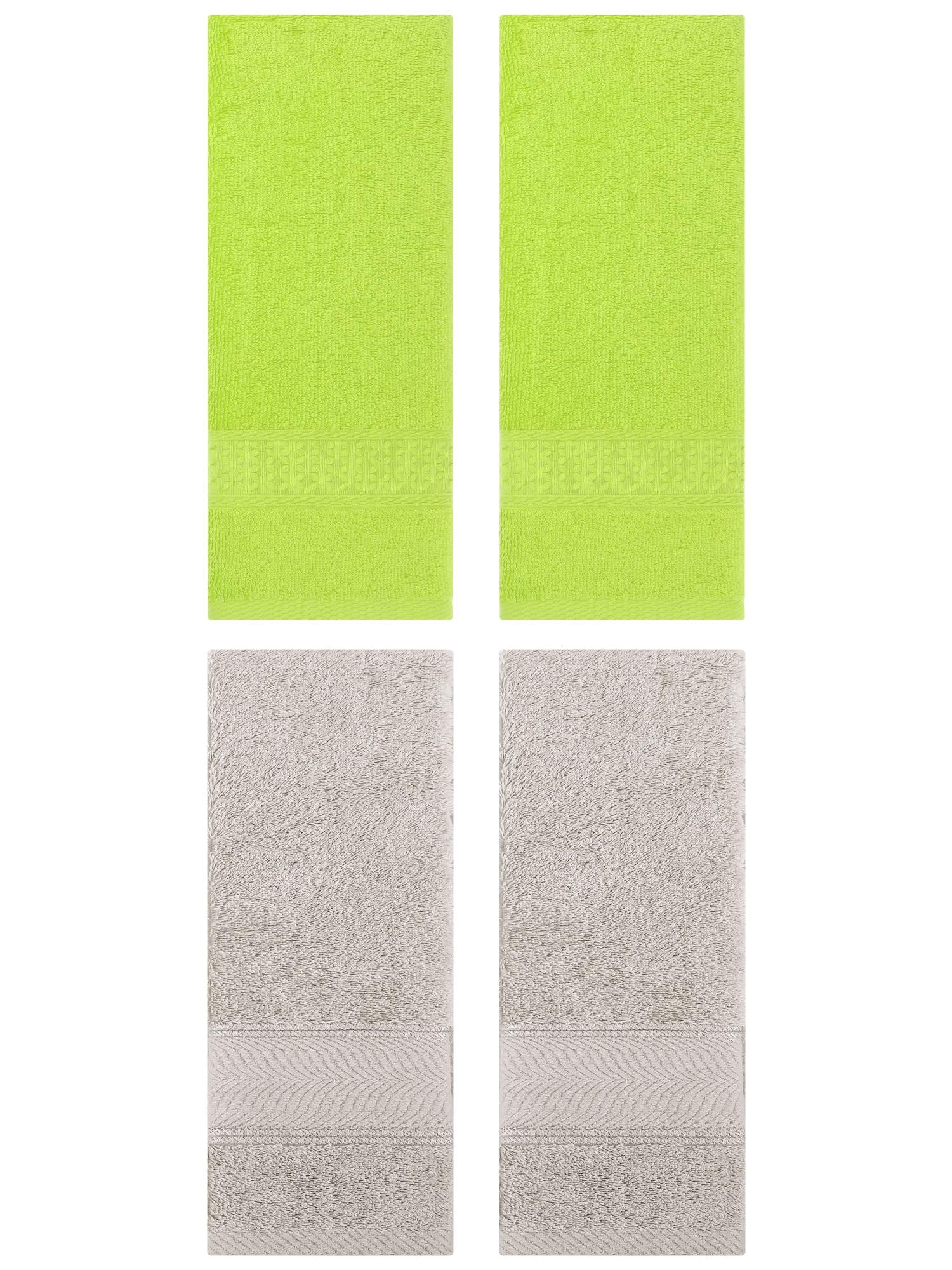 Unique Bargains 4 Pcs Solid Soft Hand Towel Light Green/Light Brown 13" x 30"/14" x 30"