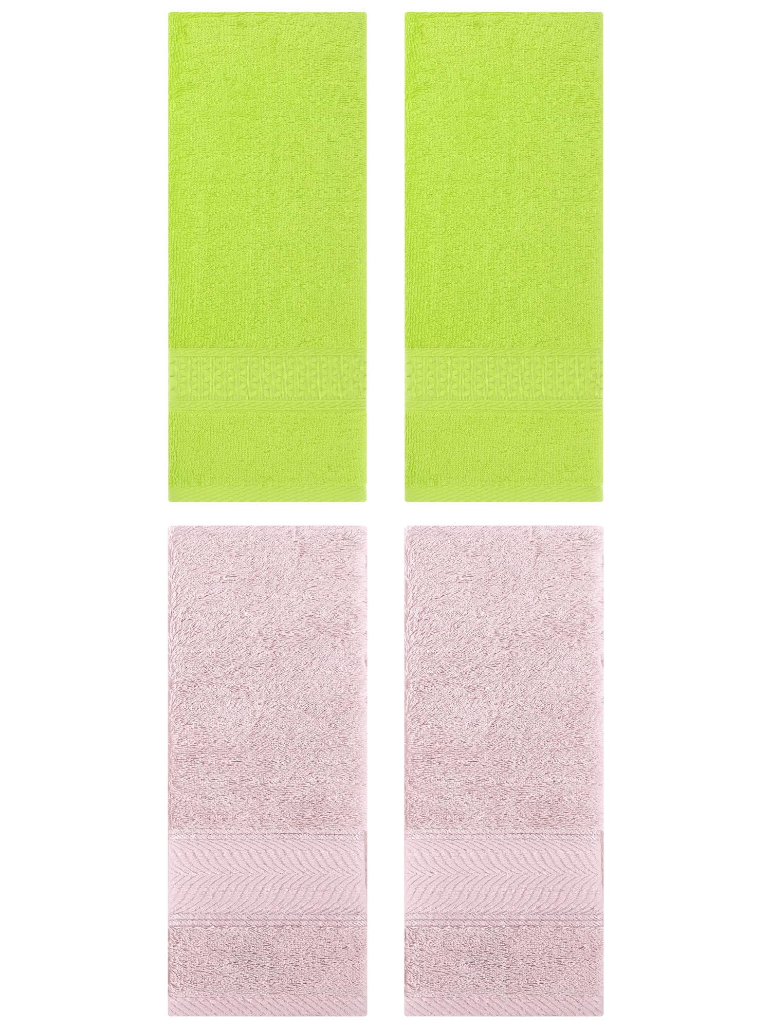 Unique Bargains 4 Pcs Solid Soft Hand Towel Light Green/Light Pink 13" x 30"/14" x 30"