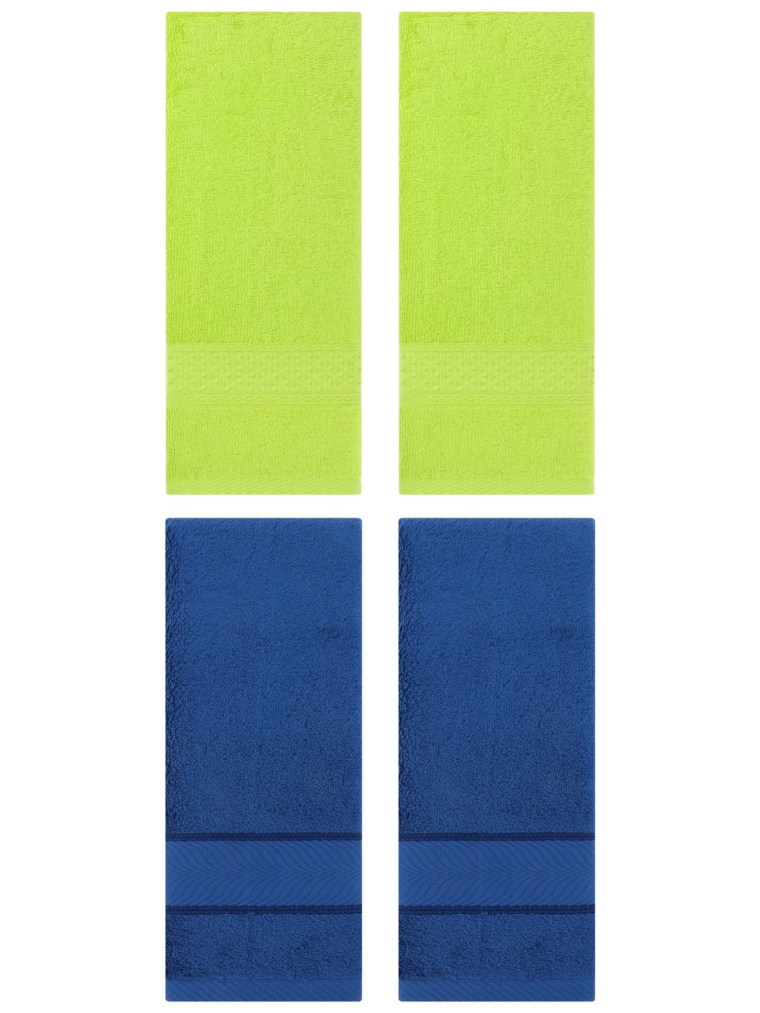 Unique Bargains 4 Pcs Solid Soft Hand Towel Light Green/Navy Blue 13" x 30"/14" x 30"