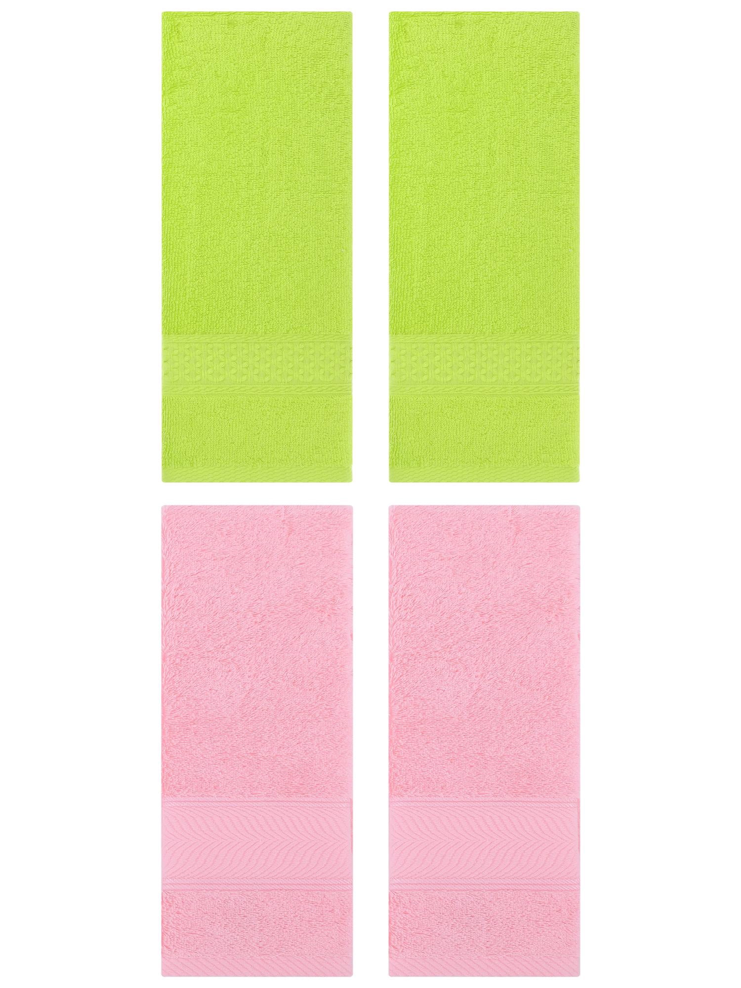 Unique Bargains 4 Pcs Solid Soft Hand Towel Light Green/Pink 13" x 30"/14" x 30"