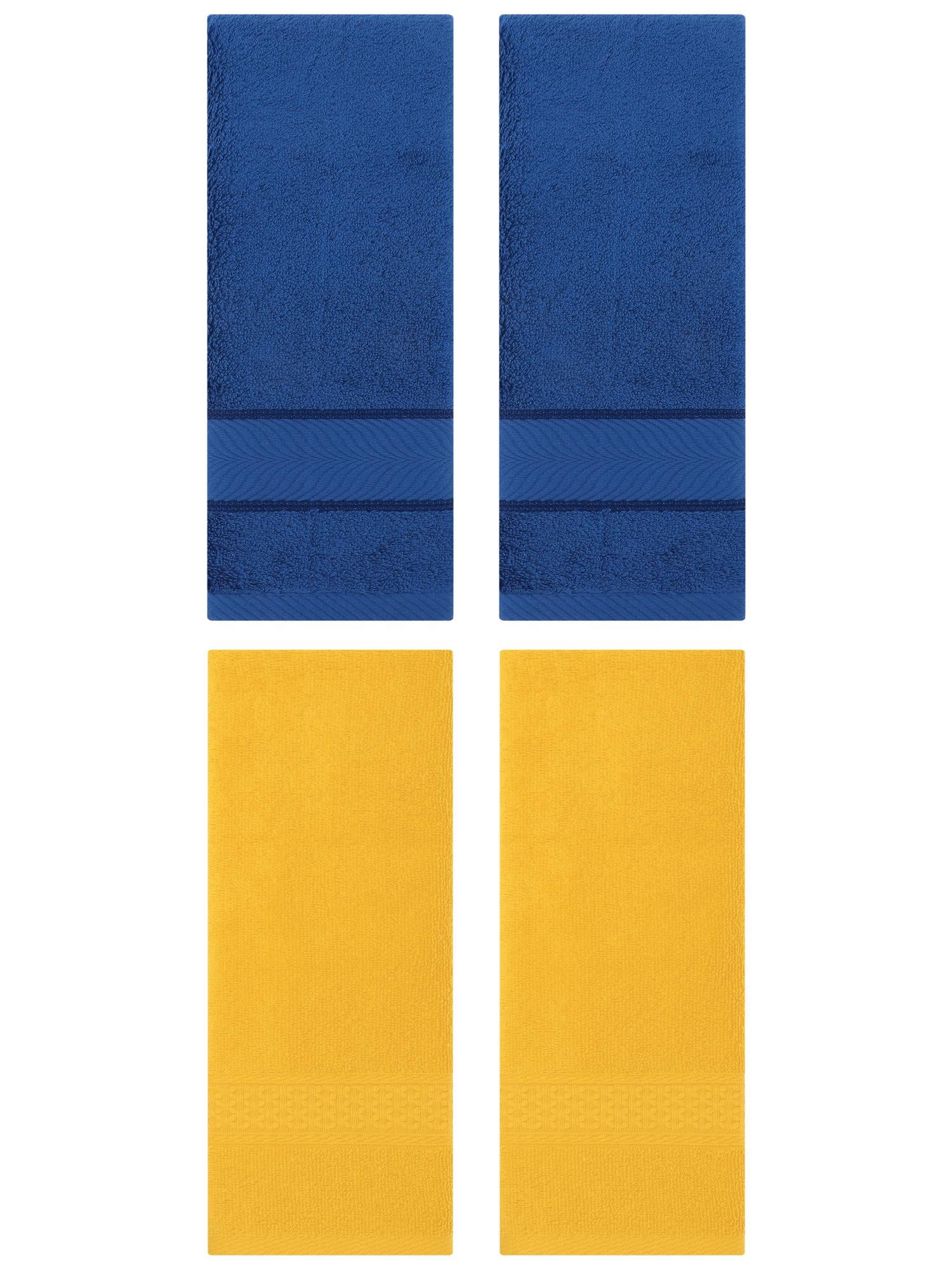 Unique Bargains 4 Pcs Solid Soft Hand Towel Yellow/Navy Blue 13" x 30"/14" x 30"