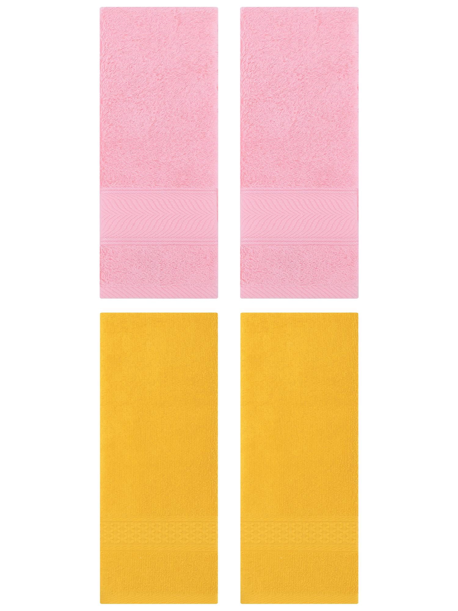 Unique Bargains 4 Pcs Solid Soft Hand Towel Yellow/Pink 13" x 30"/14" x 30"