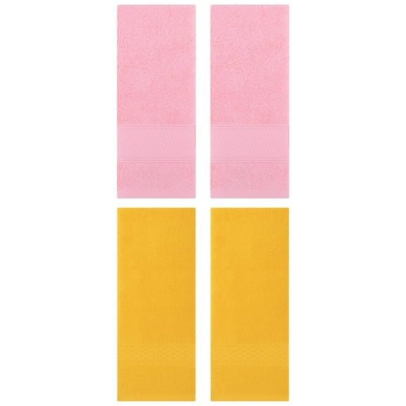 Unique Bargains 4 Pcs Solid Soft Hand Towel Yellow/Pink 13" x 30"/14" x 30"