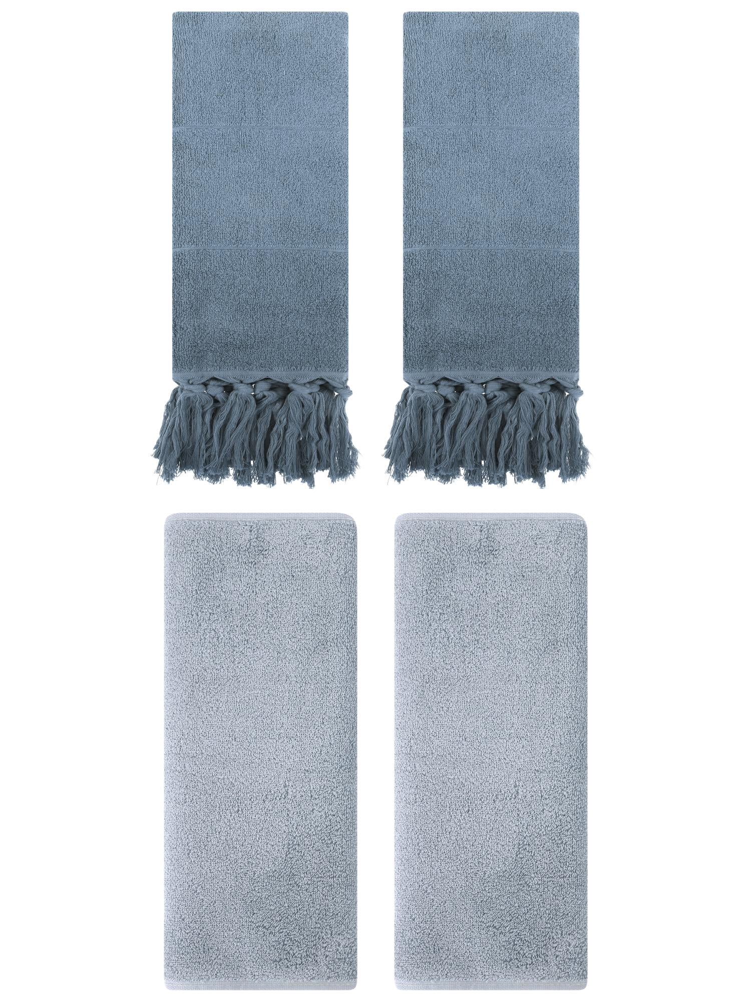 Unique Bargains 4 Pcs Solid Soft Hand Towels Blue/Light Grey 14" x 30"/13" x 30"