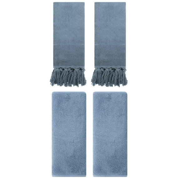 Unique Bargains 4 Pcs Solid Soft Hand Towels Blue/Light Steel Blue 14" x 30"/13" x 30"