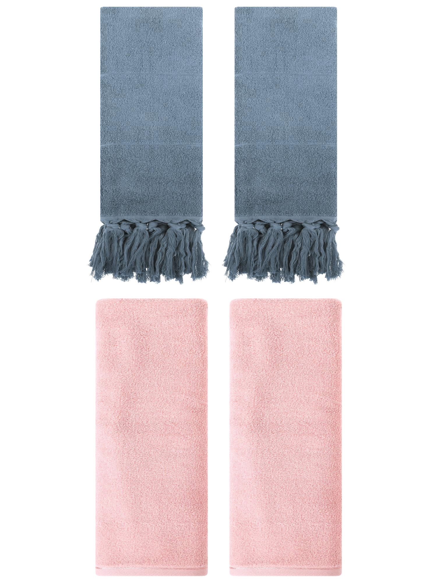 Unique Bargains 4 Pcs Solid Soft Hand Towels Blue/Pink 14" x 30"/13" x 30"