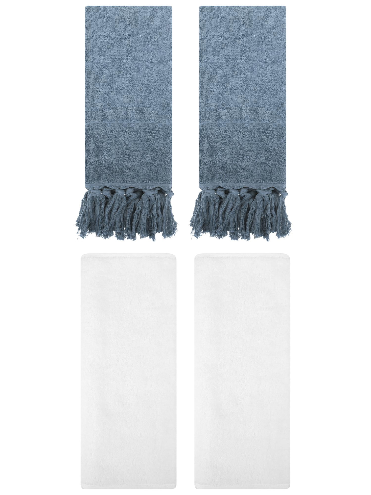 Unique Bargains 4 Pcs Solid Soft Hand Towels Blue/White 14" x 30"/13" x 30"